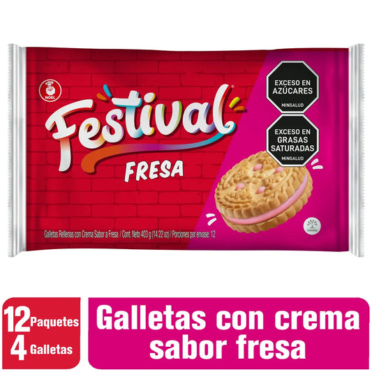 Galletas Festival Fresa 12 Und x 4